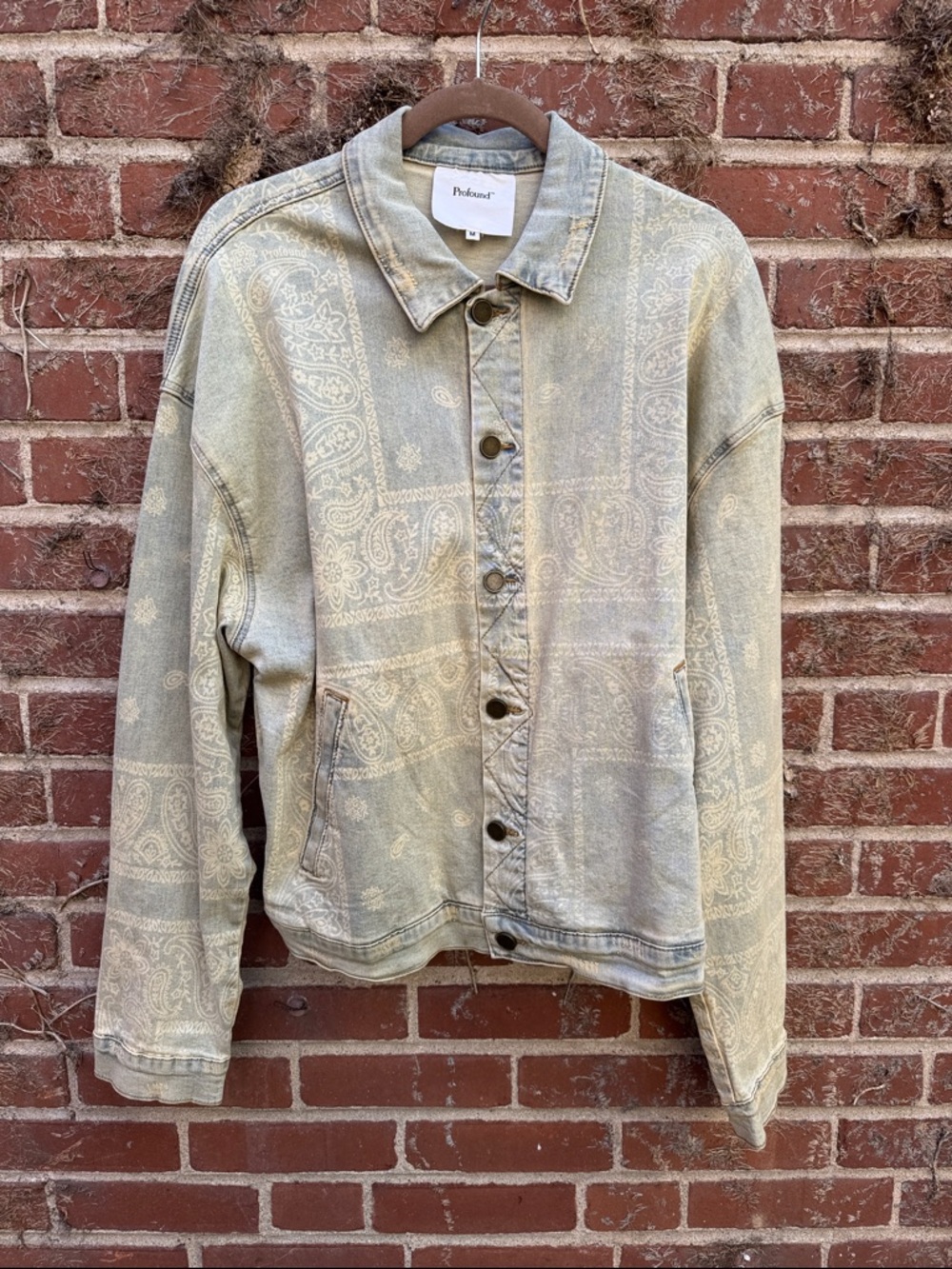 Men's Paisley Print Denim Jacket - Light Blue